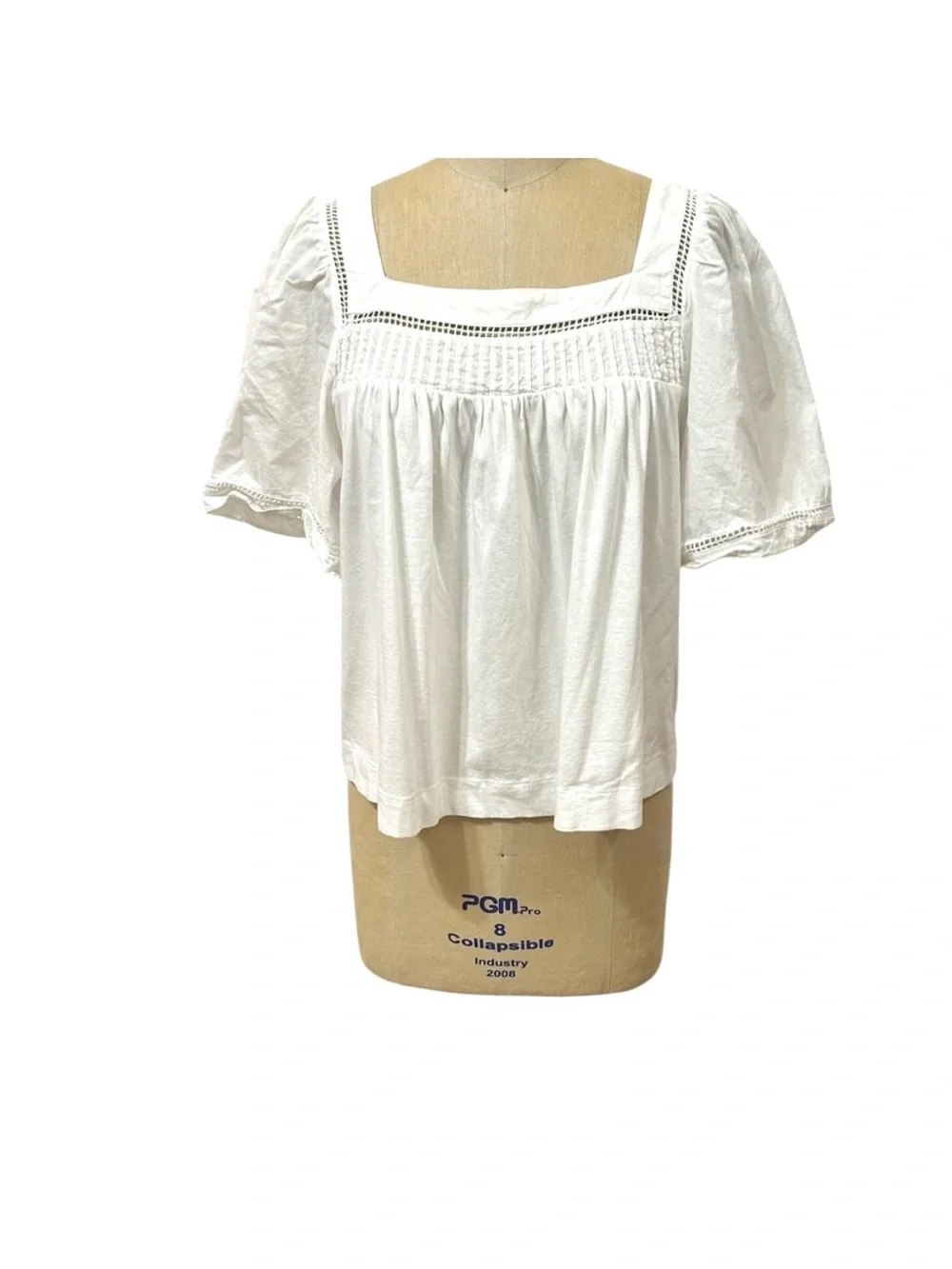 Banana Republic White Square-Neck Cotton Eyelet Trim Embroidered Blouse Medium